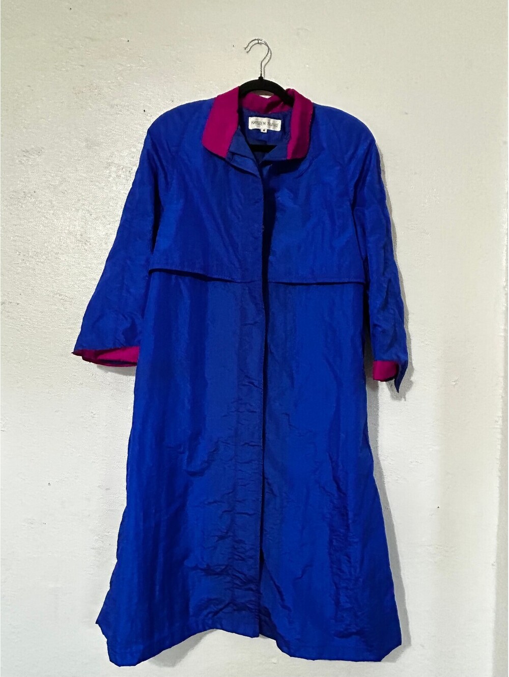 VTG 80s Kristen Blake Nylon Trench Coat Color Block Blue Pink Jacket Made USA 4